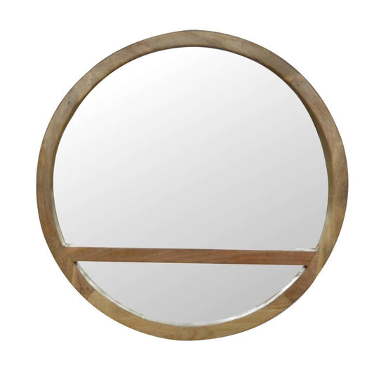 Ashpinoke:Wooden Round Mirror with 1 Shelf-Mirrors-Artisan