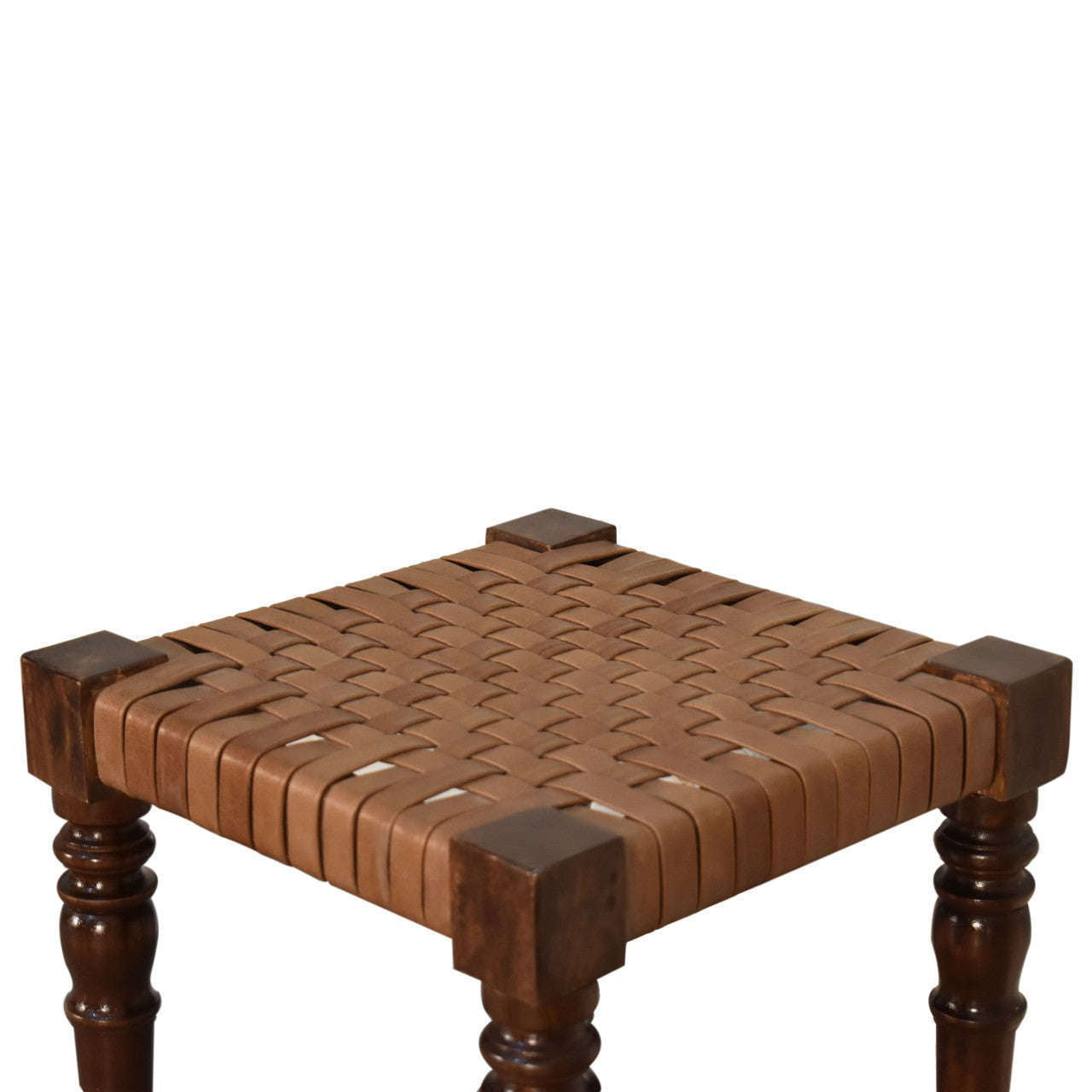 Ashpinoke:Woven Leather Footstool-Footstools-Artisan