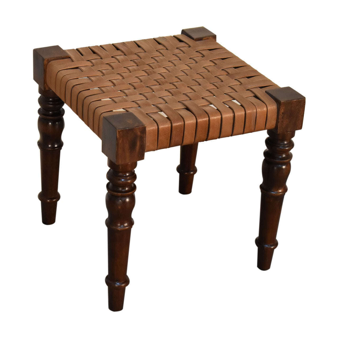 Ashpinoke:Woven Leather Footstool-Footstools-Artisan