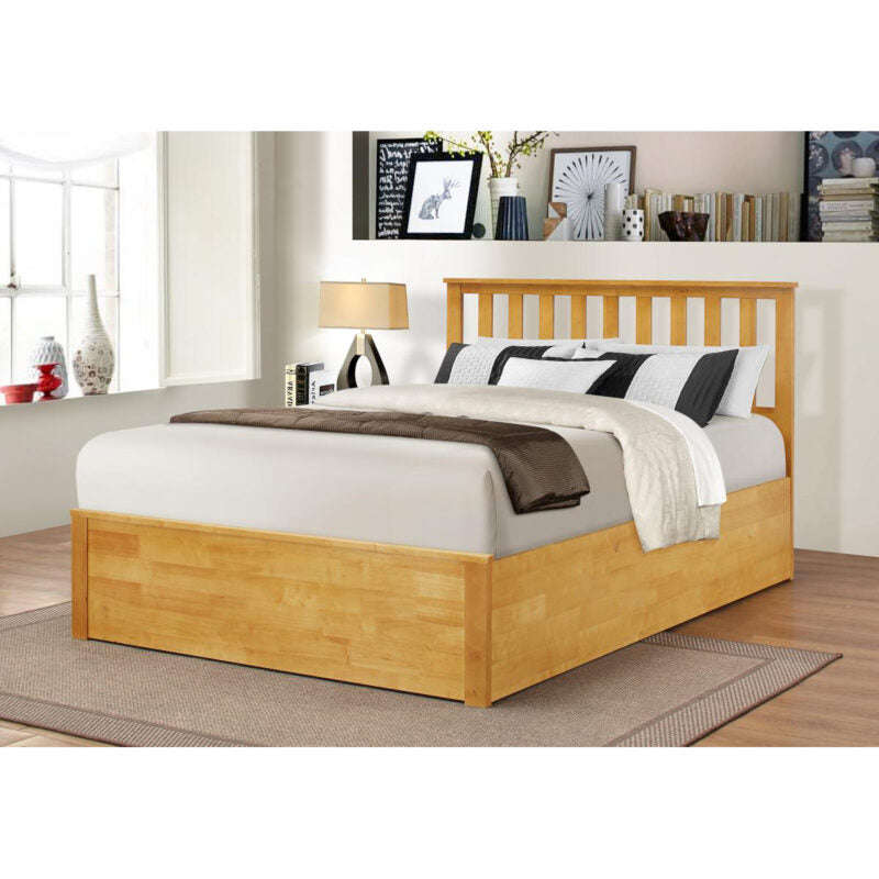 Ashpinoke:Zoe Storage Bed Double Solid Rubberwood Oak-Double Beds-Heartlands Furniture