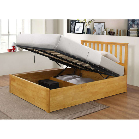 Ashpinoke:Zoe Storage King Size Bed Solid Rubberwood Oak-Double Beds-Heartlands Furniture