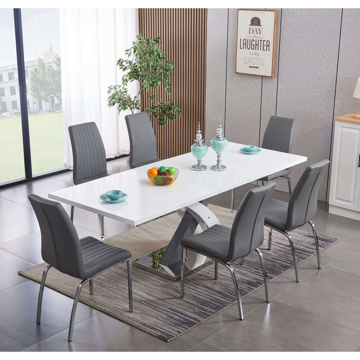 Ashpinoke:Zurich Extending Dining Table High Gloss White & Grey-Premium Dining-Heartlands Furniture