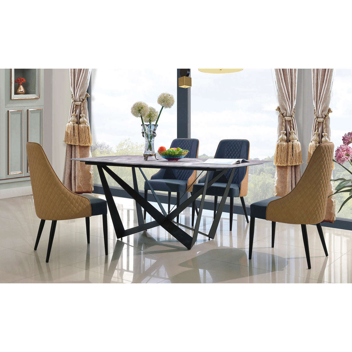 Ashpinoke:Adelaide Marble Dining Table with Black Metal Frame,Dining Tables,Heartlands Furniture