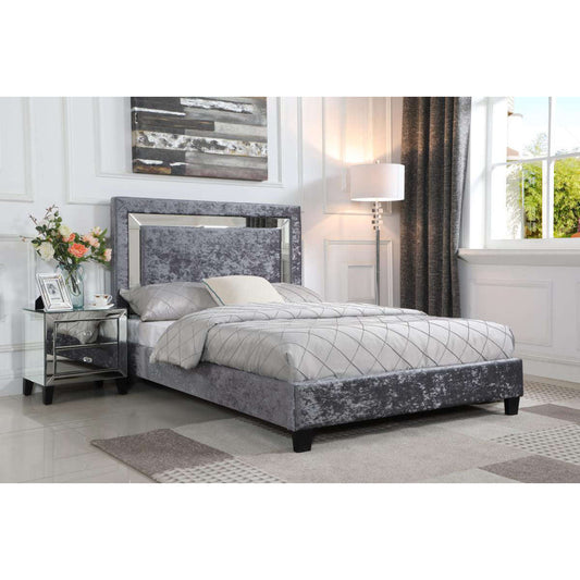 Ashpinoke:Augustina Crushed Velvet King Size Bed Silver with Mirror,King Size Beds,Heartlands Furniture