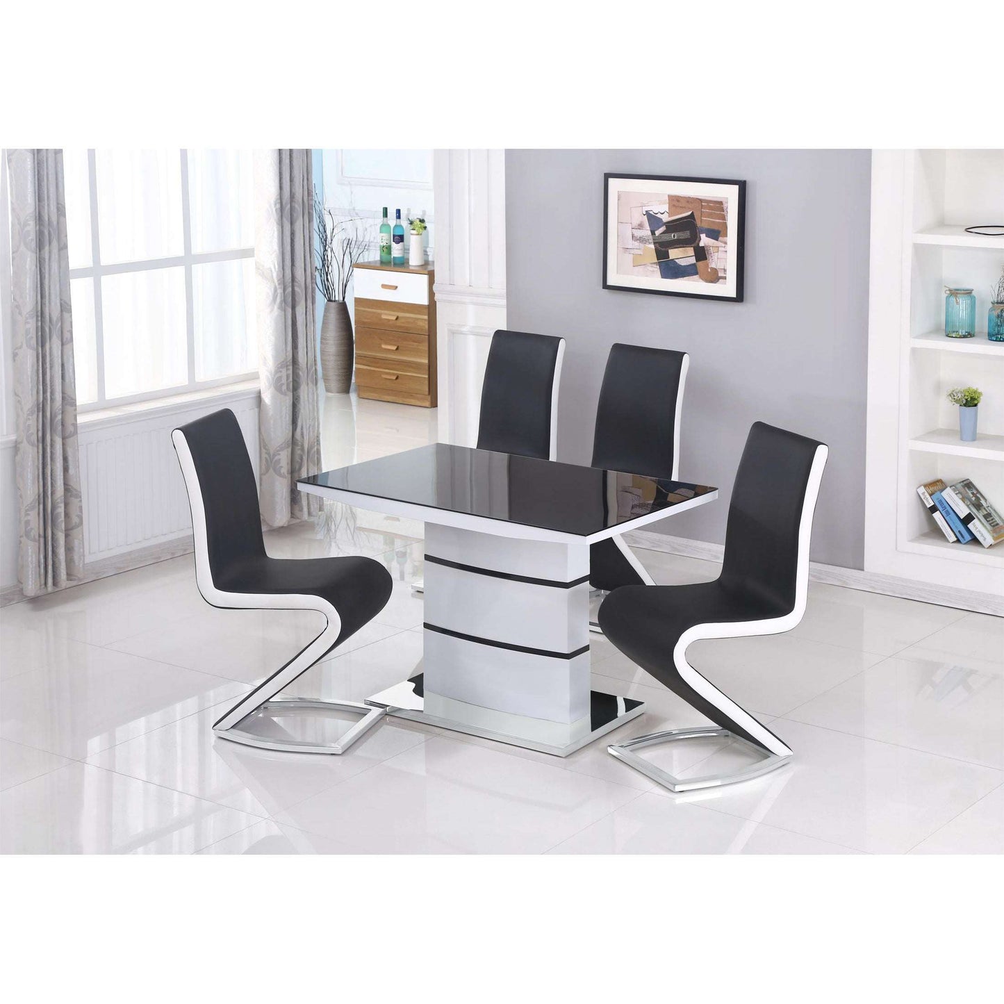 Ashpinoke:Aldridge Small High Gloss Dining Table White with Black Glass Top,Dining Tables,Heartlands Furniture