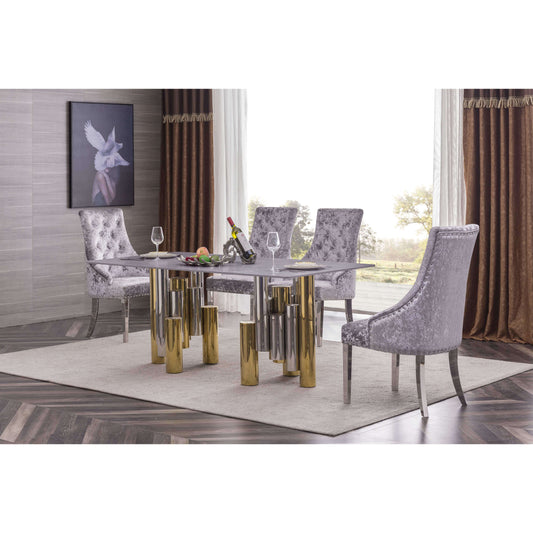 Ashpinoke:Algarve Marble Dining Table with Stainless Steel Base Silver & Gold,Premium Dining,Heartlands Furniture