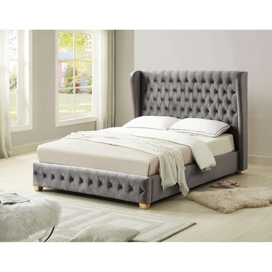 Ashpinoke:Anderton Velvet Double Bed Silver,Double Beds,Heartlands Furniture