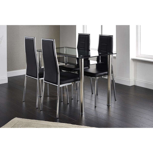 Ashpinoke:Andora Dining Set with 4 Chairs Chrome & Black,Dining Sets,Heartlands Furniture