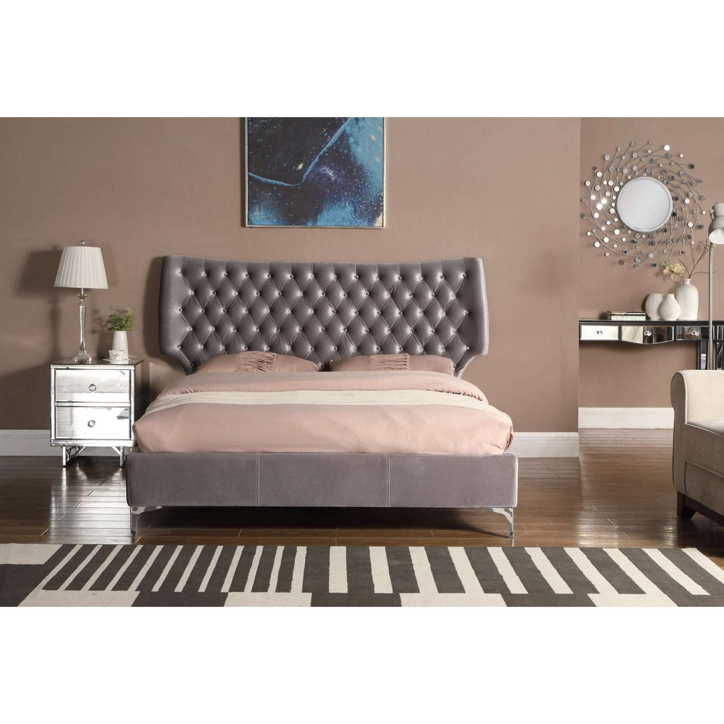 Ashpinoke:Ashbourne Velvet Double Bed Grey,Double Beds,Heartlands Furniture