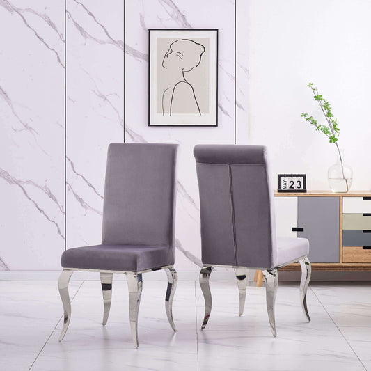 Ashpinoke:Atlanta Velvet Fabric Dining Chair Grey & Silver (2s),Premium Dining,Heartlands Furniture
