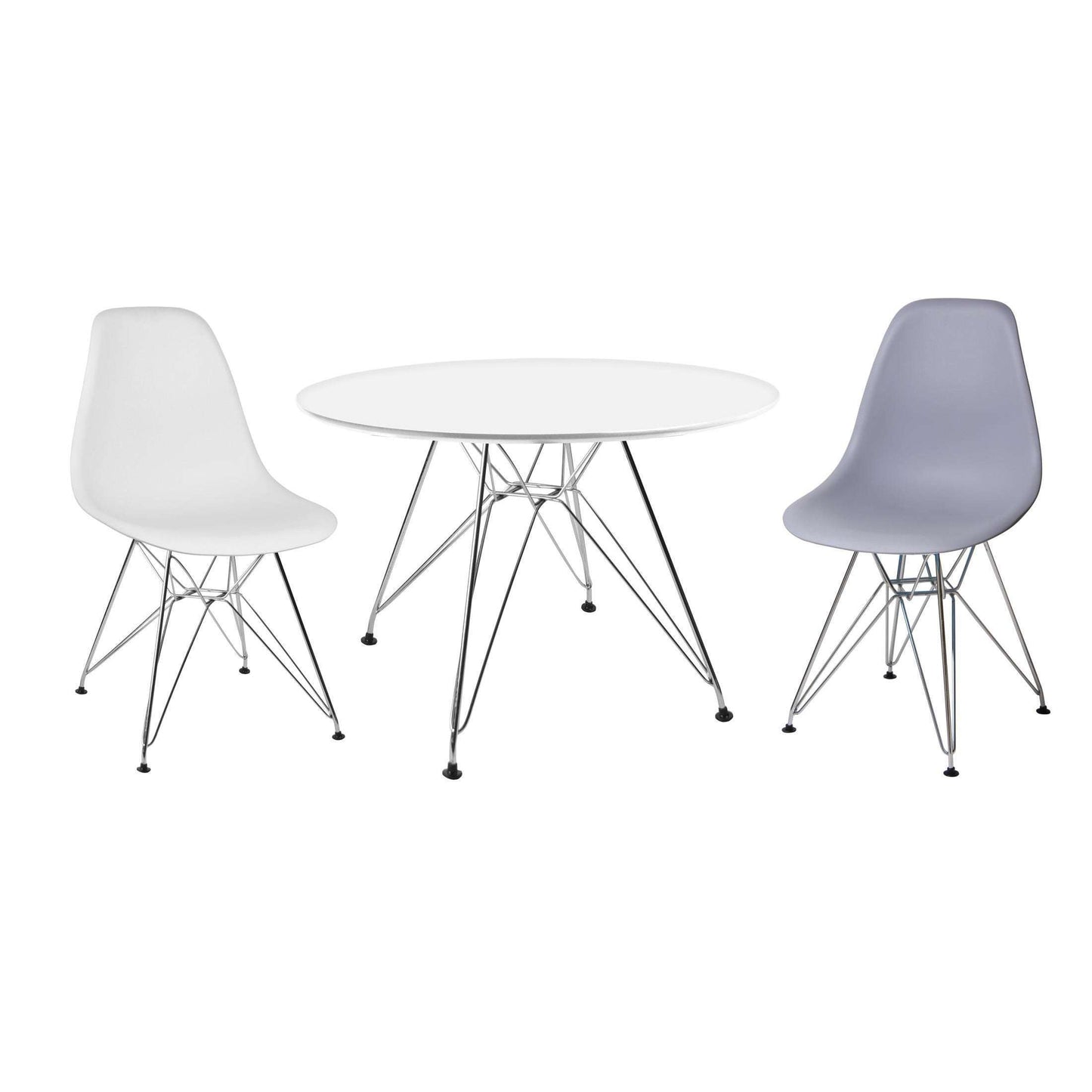 Ashpinoke:Bianca Round Dining Table Matt White & Steel Chrome Legs,Dining Tables,Heartlands Furniture