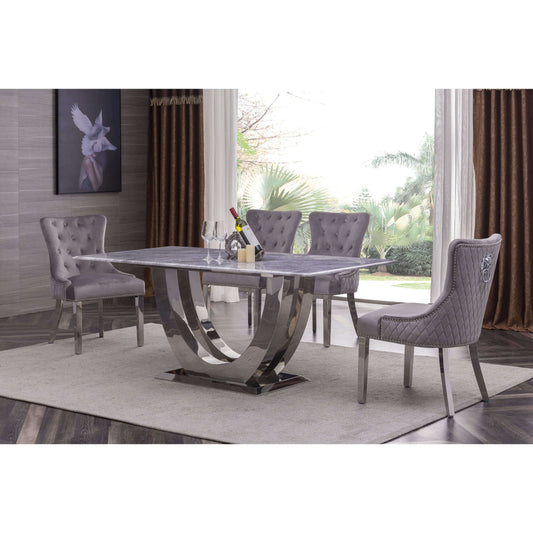 Ashpinoke:Carrera Marble Dining Table with Stainless Steel Base,Premium Dining,Heartlands Furniture