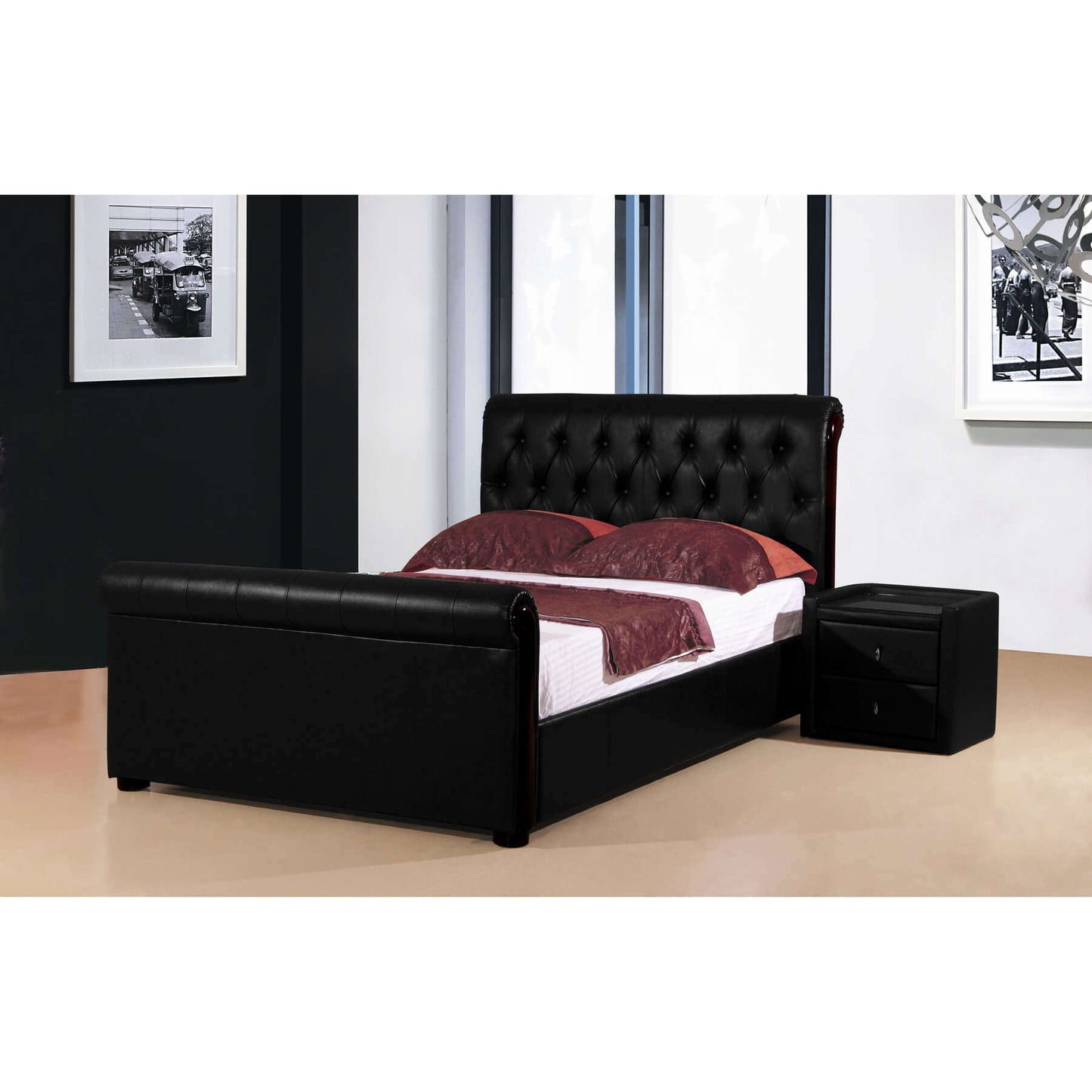 Ashpinoke:Caxton Storage Polyurethane Double Bed Black,Double Beds,Heartlands Furniture