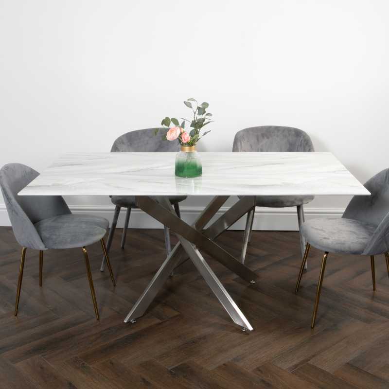 Ashpinoke - Silver Plated Marble Glass Dining Table