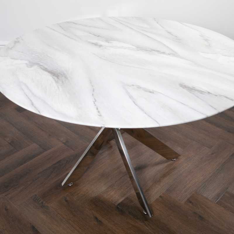 Ashpinoke - Silver Plated Marble Glass Round Dining Table