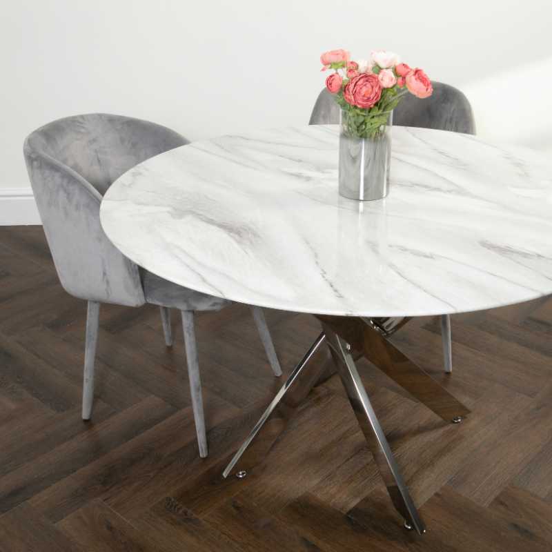 Ashpinoke - Silver Plated Marble Glass Round Dining Table