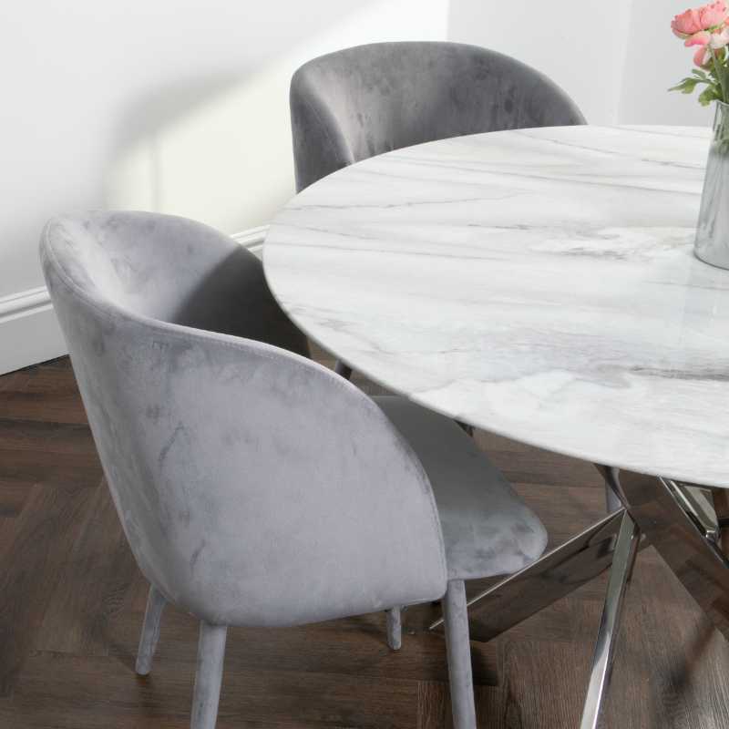 Ashpinoke - Silver Plated Marble Glass Round Dining Table