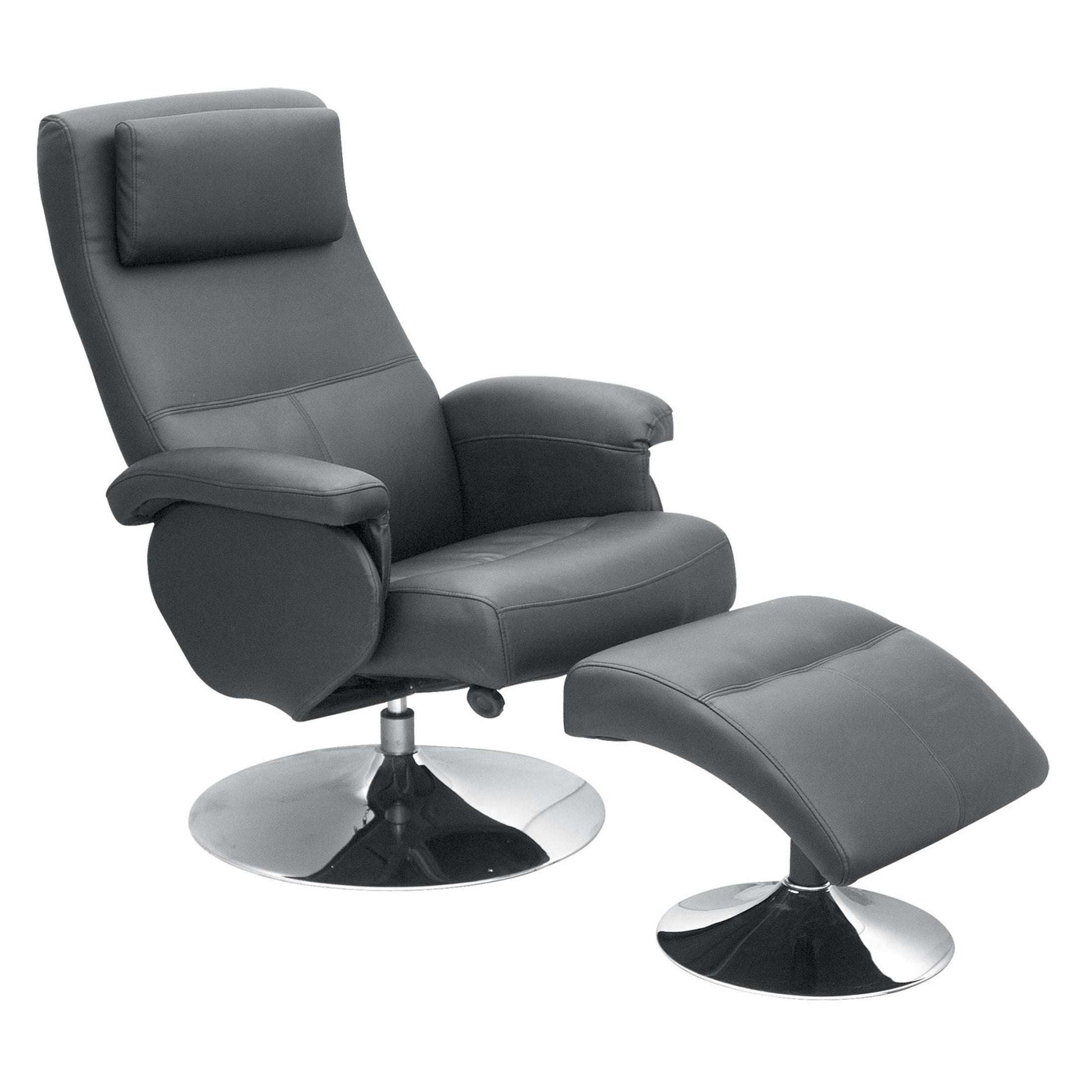 Ashpinoke:Denton Recliner with Footstool Polyurethane & PVC Black,Chairs,Heartlands Furniture