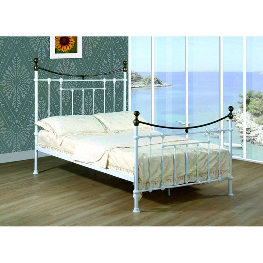 Ashpinoke:Elizabeth Double Bed White & Antique Brass,Double Beds,Heartlands Furniture