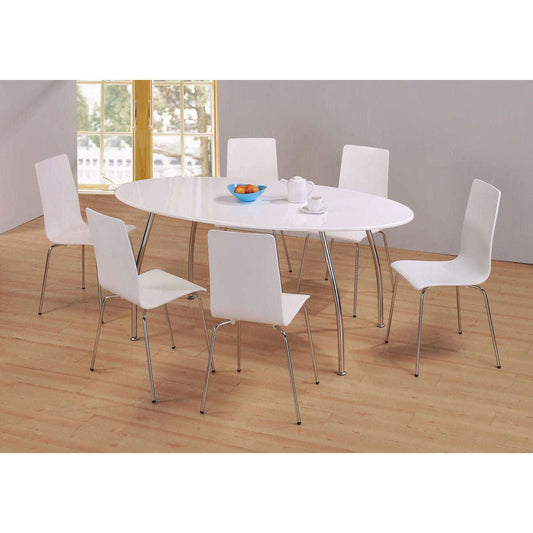 Ashpinoke:Fiji High Gloss Oval Dining Set with 6 Chairs White,Dining Sets,Heartlands Furniture
