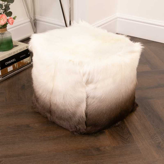 Ashpinoke - Ivory/Brown Goatskin Ombre Pouffe