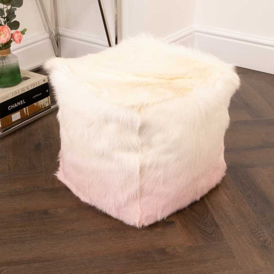 Ashpinoke - Ivory/Pink Goatskin Ombre Pouffe