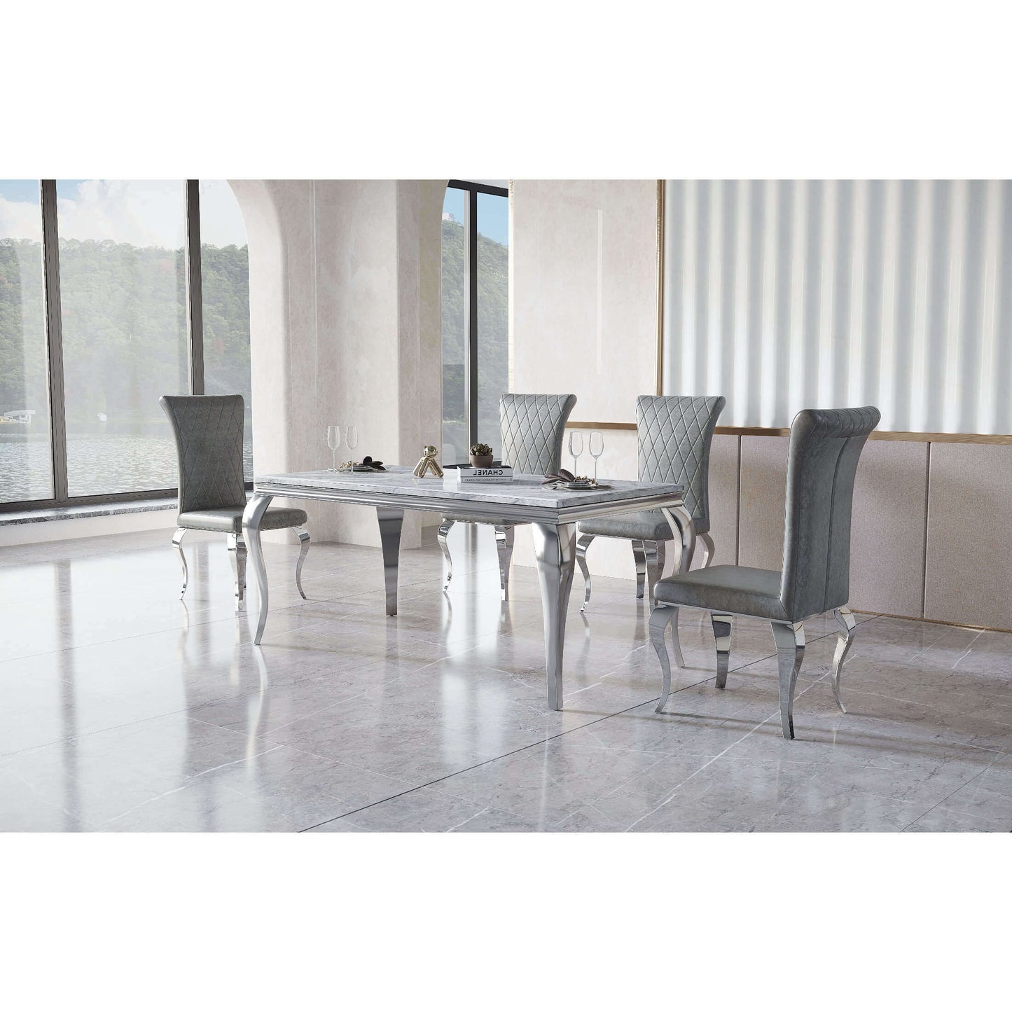 Ashpinoke:Grande Marble Dining Table with Stainless Steel Base,Premium Dining,Heartlands Furniture