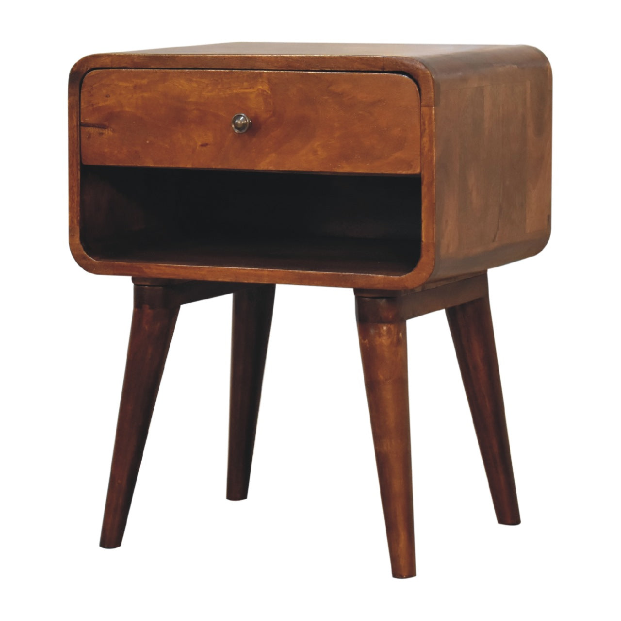 Curved Chestnut Bedside with Open Slot