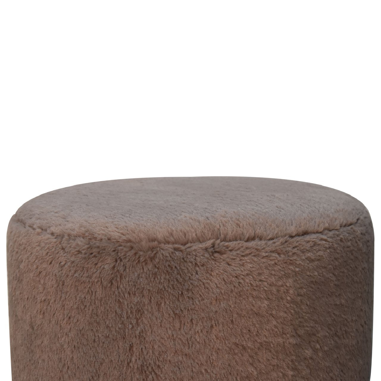 Mocha Faux Fur Round Footstool with Ball Feet