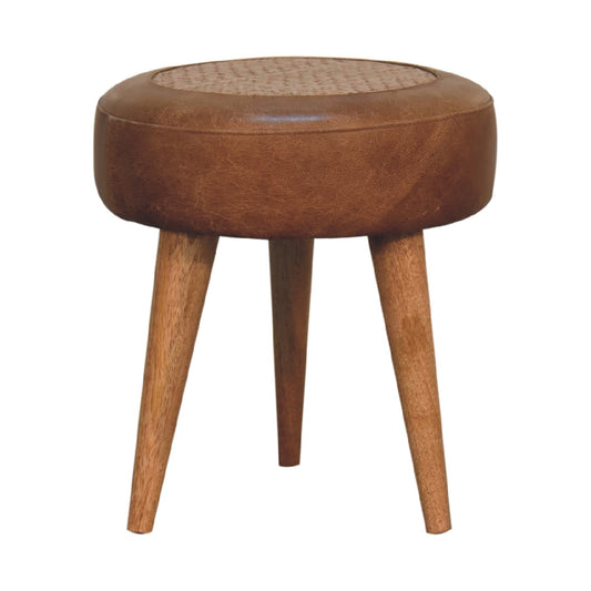 Seagrass Buffalo Hide Round Nordic Footstool