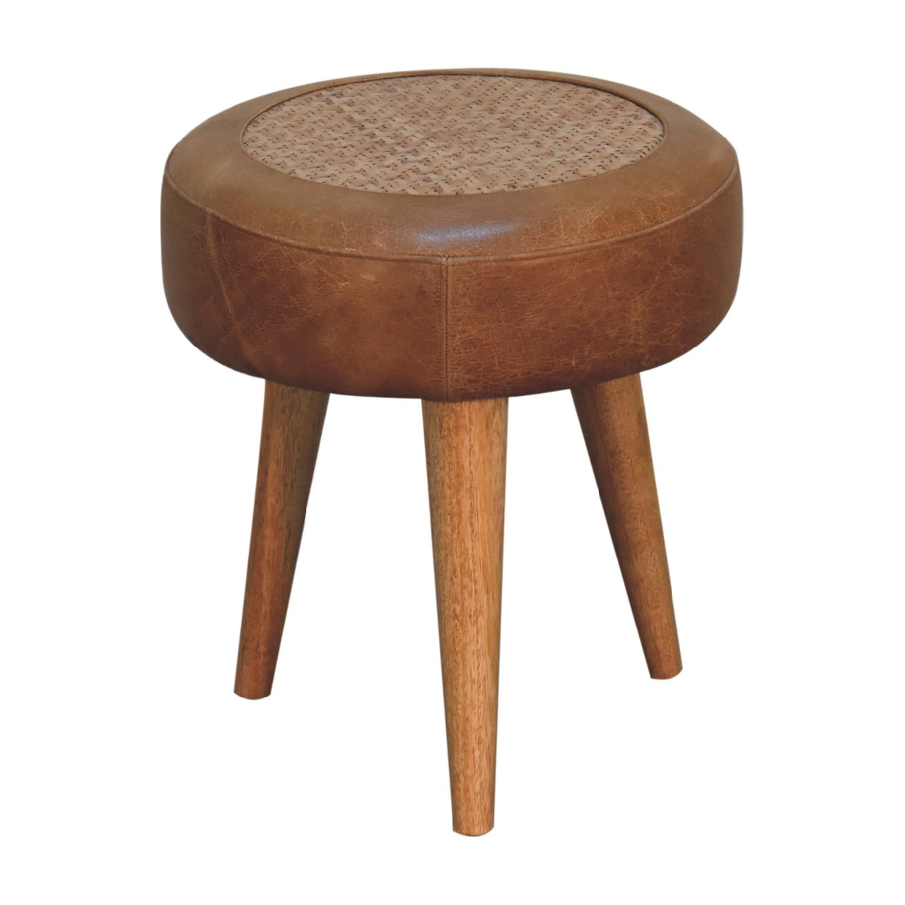 Seagrass Buffalo Hide Round Nordic Footstool