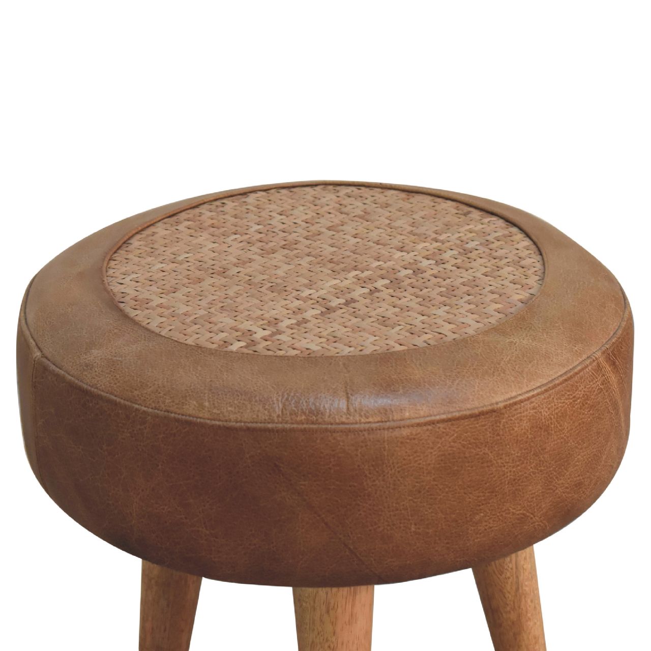 Seagrass Buffalo Hide Round Nordic Footstool