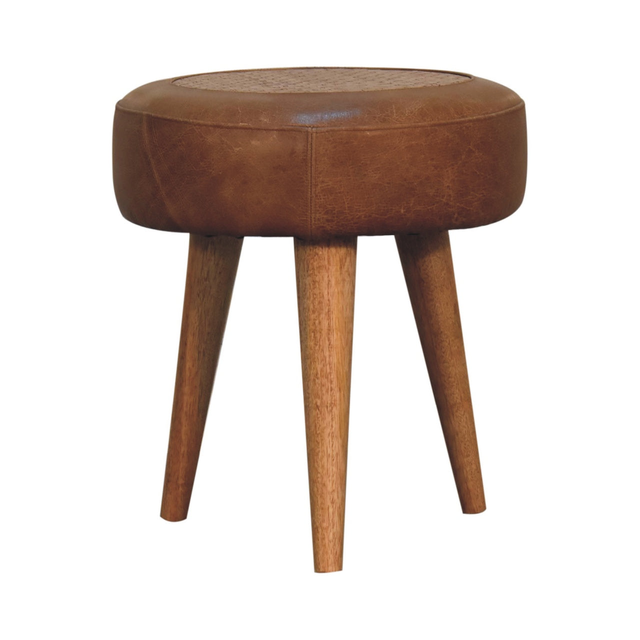 Seagrass Buffalo Hide Round Nordic Footstool