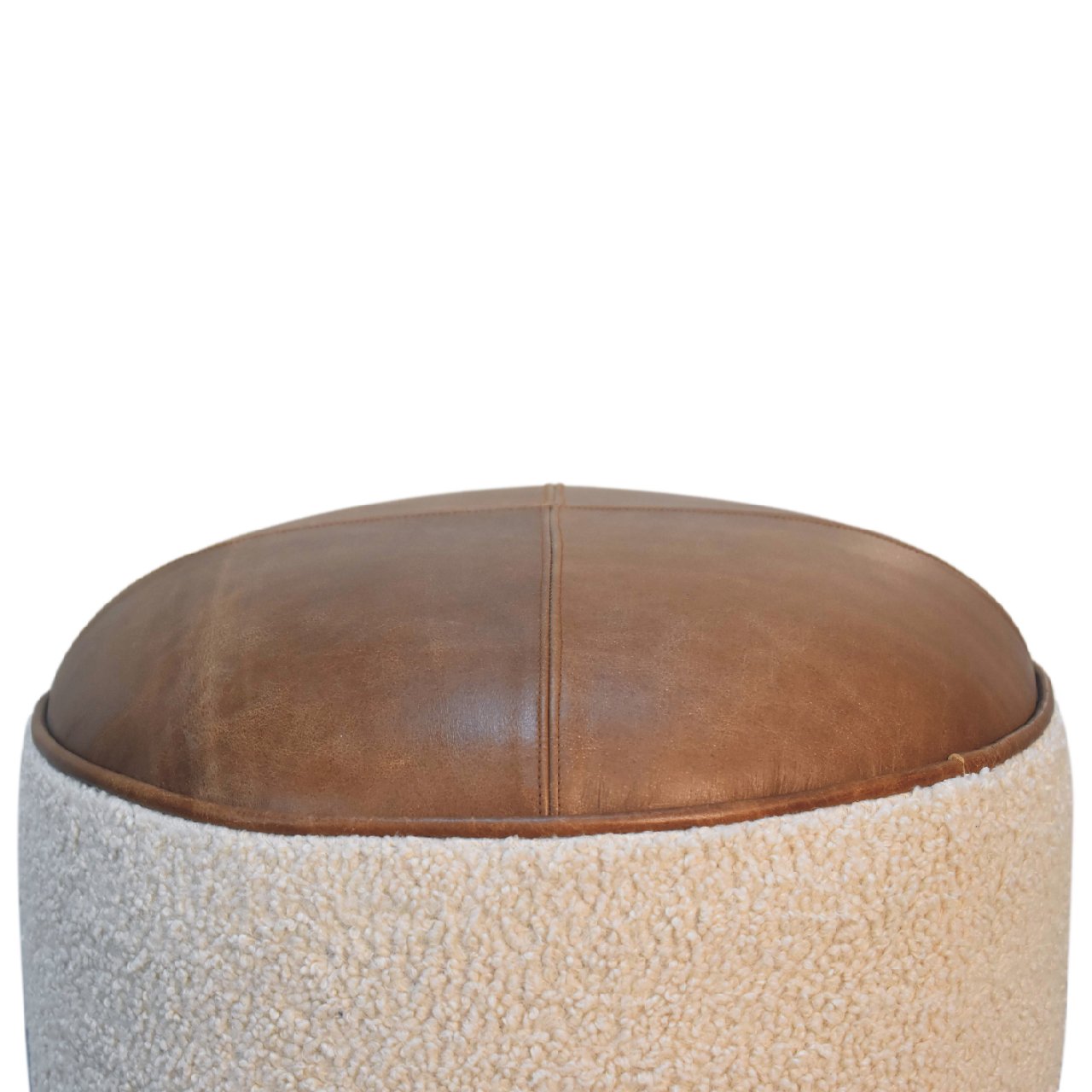 Cream Boucle Buffalo Hide Round Footstool with Ball Feet