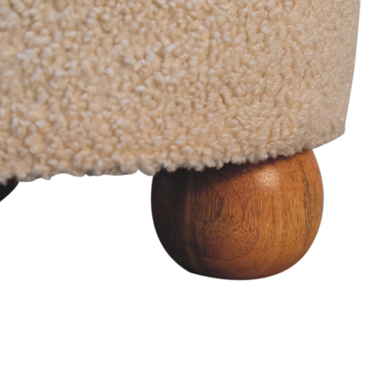 Cream Boucle Buffalo Hide Round Footstool with Ball Feet