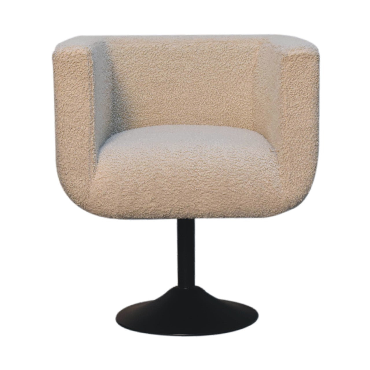 Cream Boucle Black Base Swivel Arm Chair