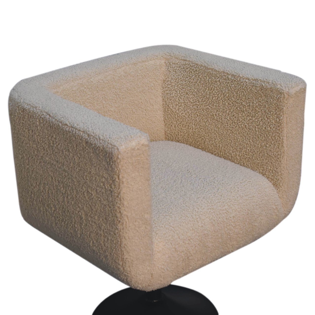 Cream Boucle Black Base Swivel Arm Chair