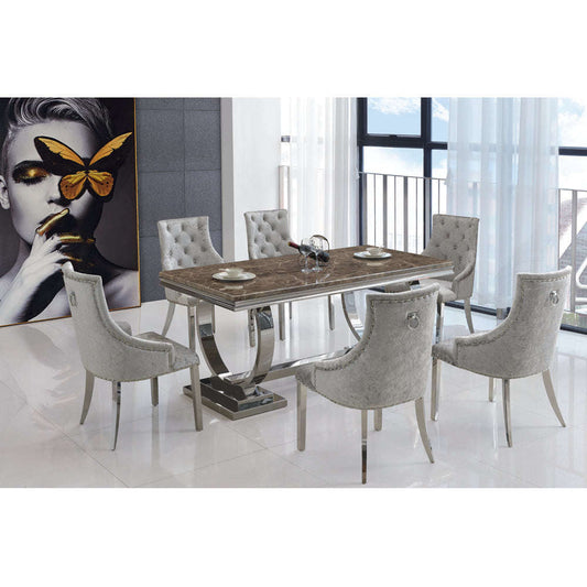 Ashpinoke:Langa Marble Dining Table with Stainless Steel Base,Dining Tables,Heartlands Furniture