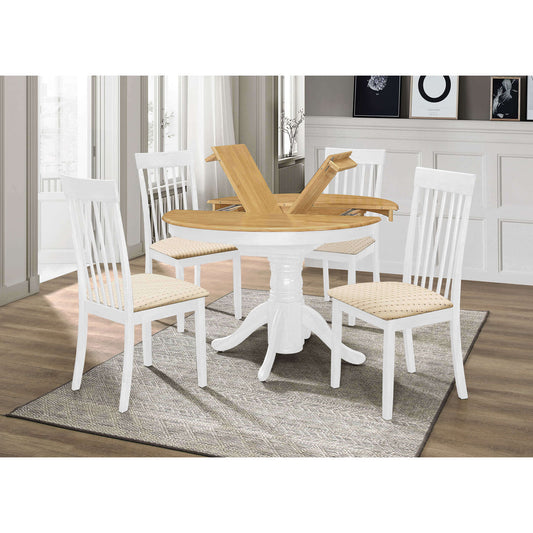 Ashpinoke:Leicester White Dining Set with 4 Chairs Light Oak & White,Dining Sets,Heartlands Furniture