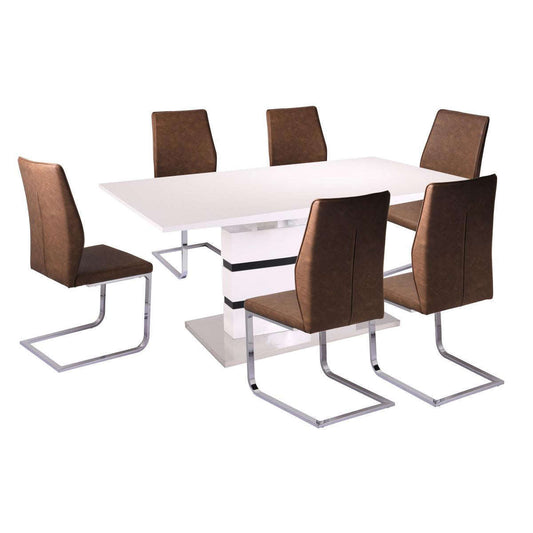 Ashpinoke:Leona High Gloss Ext Dining Table White & Black,Dining Tables,Heartlands Furniture
