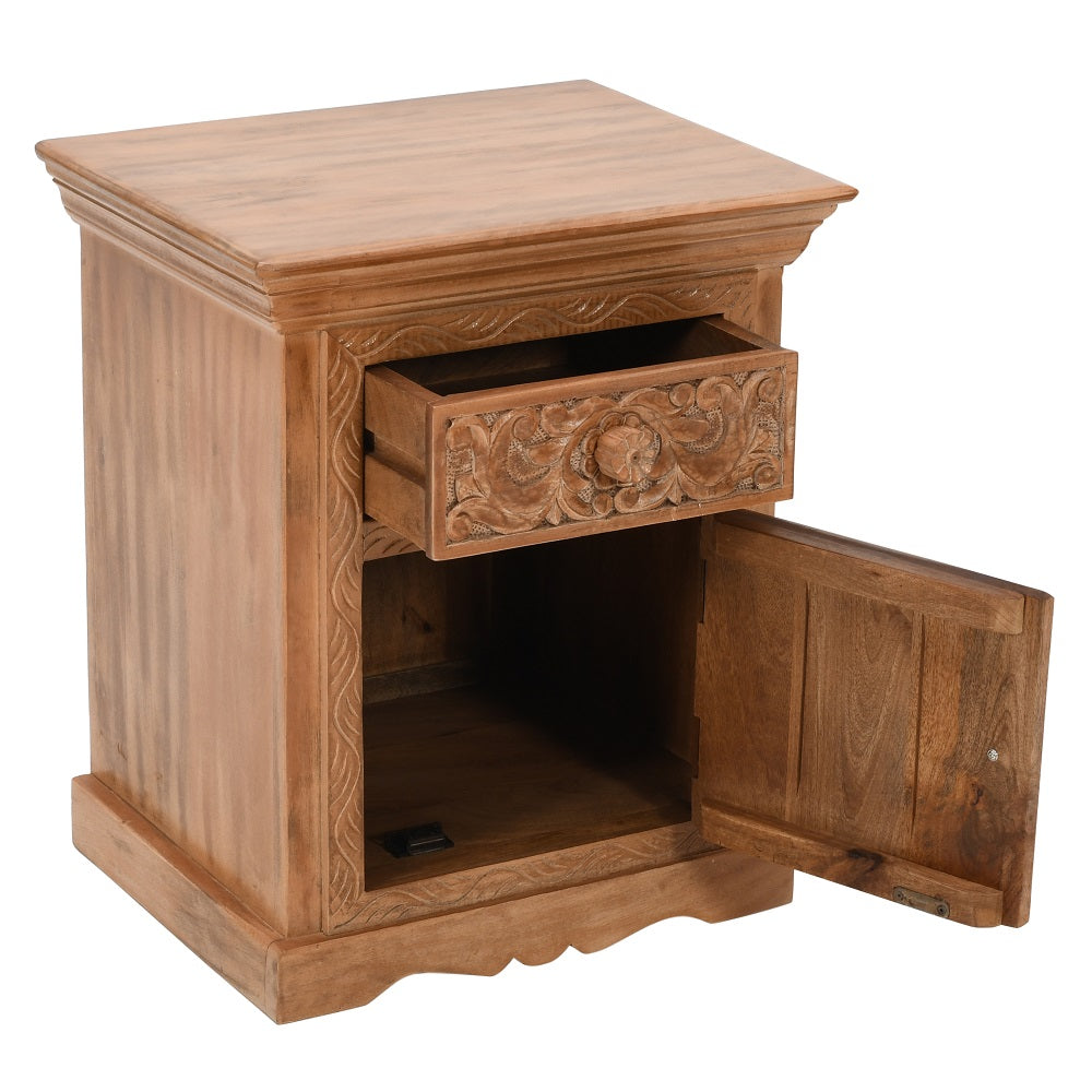 Artwork Mango Wood Bedside Table With Storage