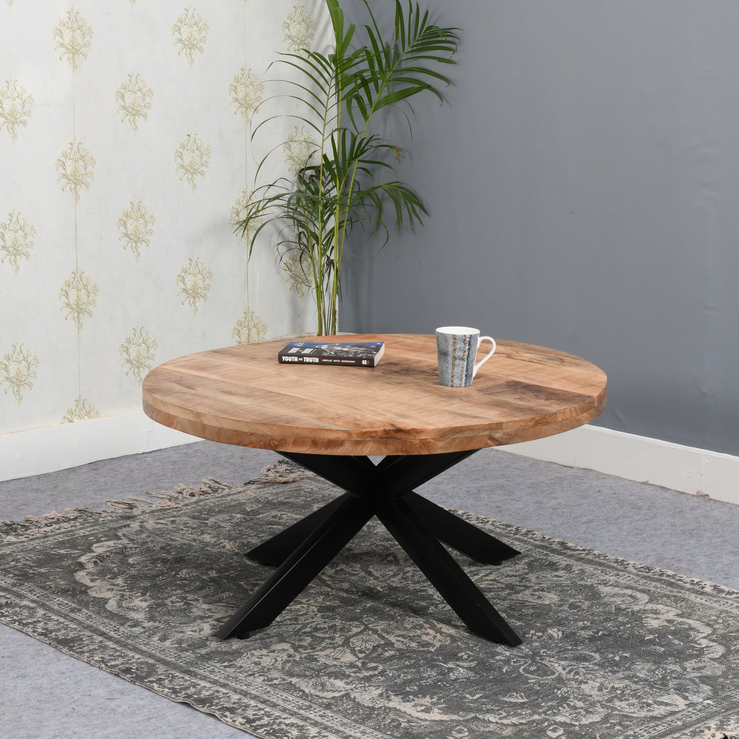 Surrey Solid Wood Coffee Table With Metal Spider Legs