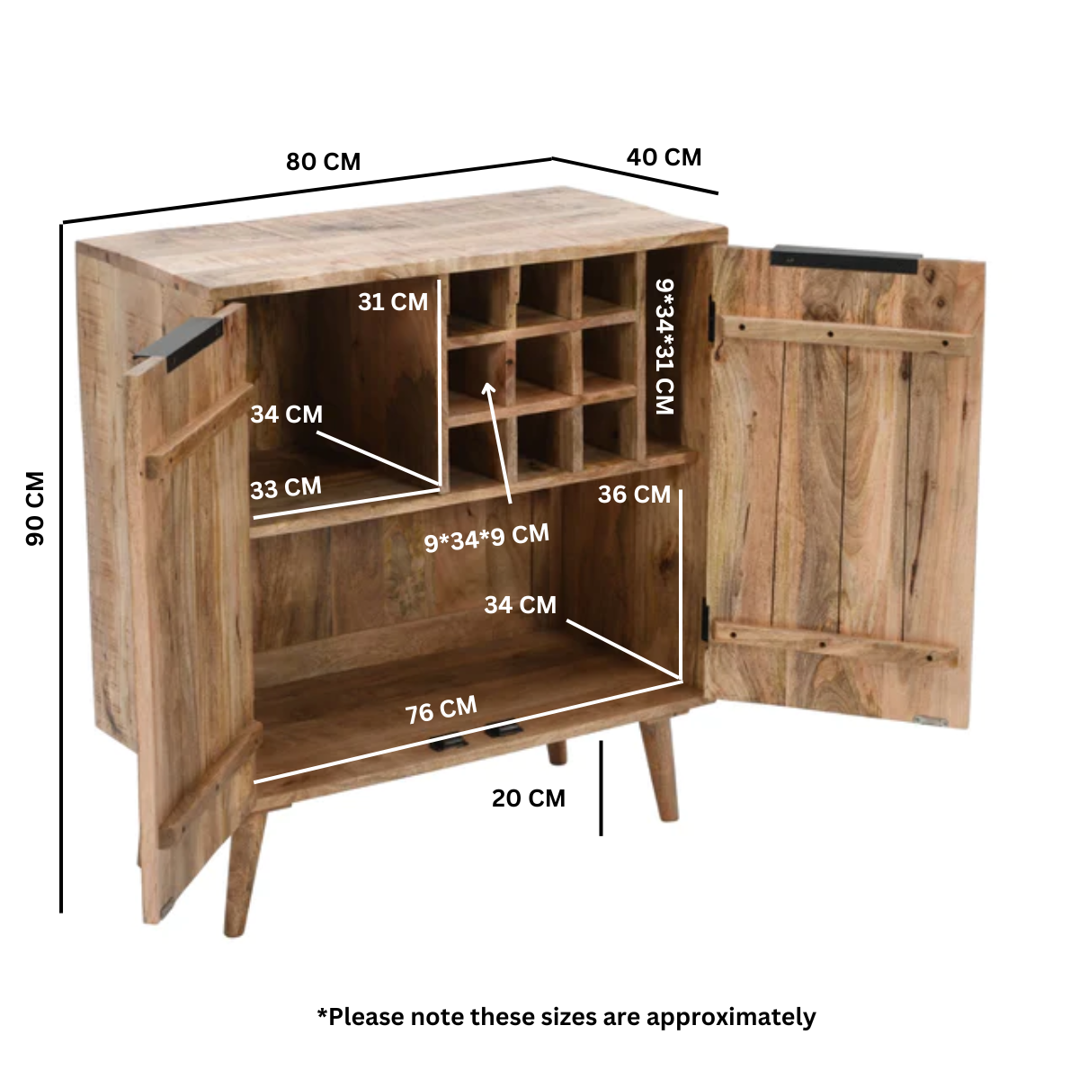 Surrey Solid Wood Drinks Cabinet / Sideboard