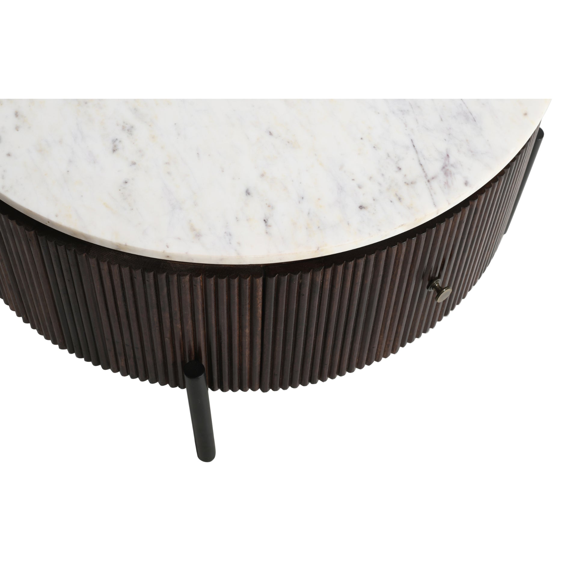 Opal Mango Wood Round Fluted Coffee Table With Marble Top & Metal Legs