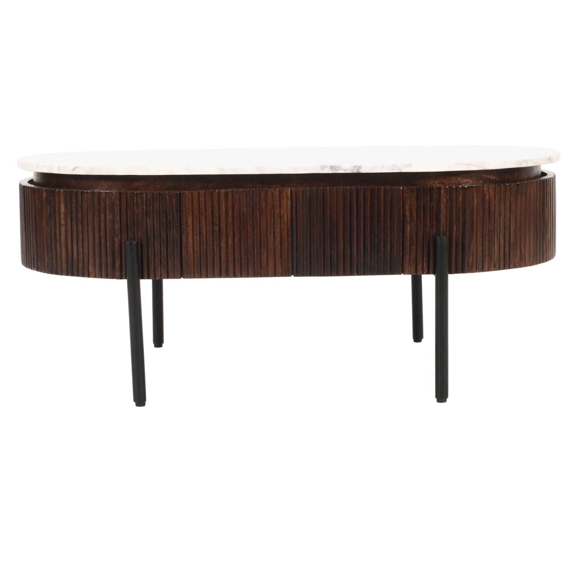 Opal Mango Wood Rectangular Fluted Coffee Table With Marble Top & Metal Legs