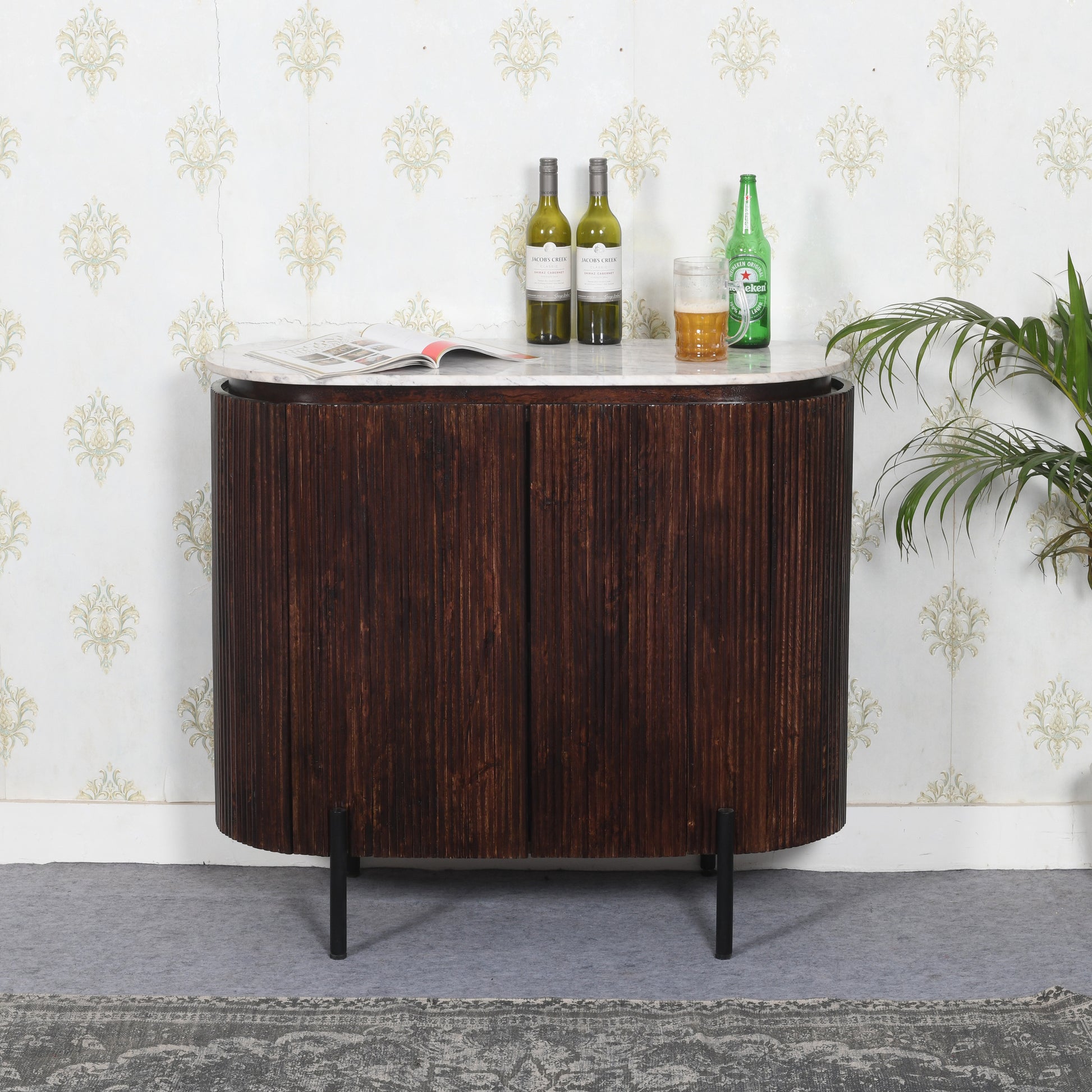 Opal Solid Wood Sideboard/Drinks Cabinet With Marble Top & Metal Legs
