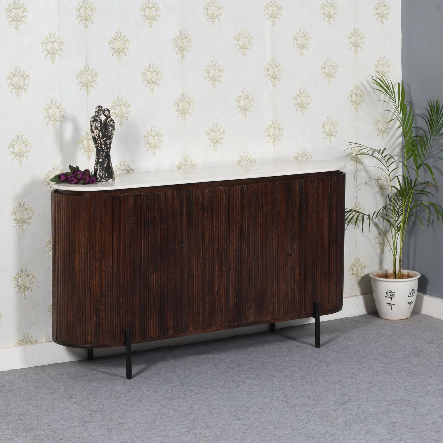 Opal Mango Wood Sideboard With Marble Top & Metal Legs