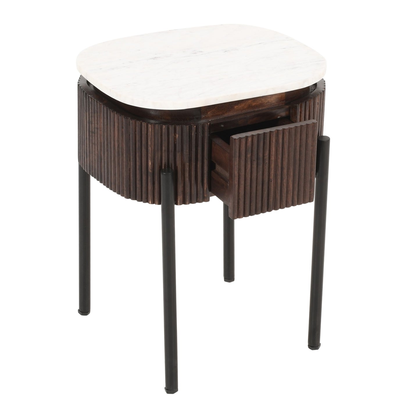 Opal Mango Wood Bedside Table With Marble Top & Metal Legs