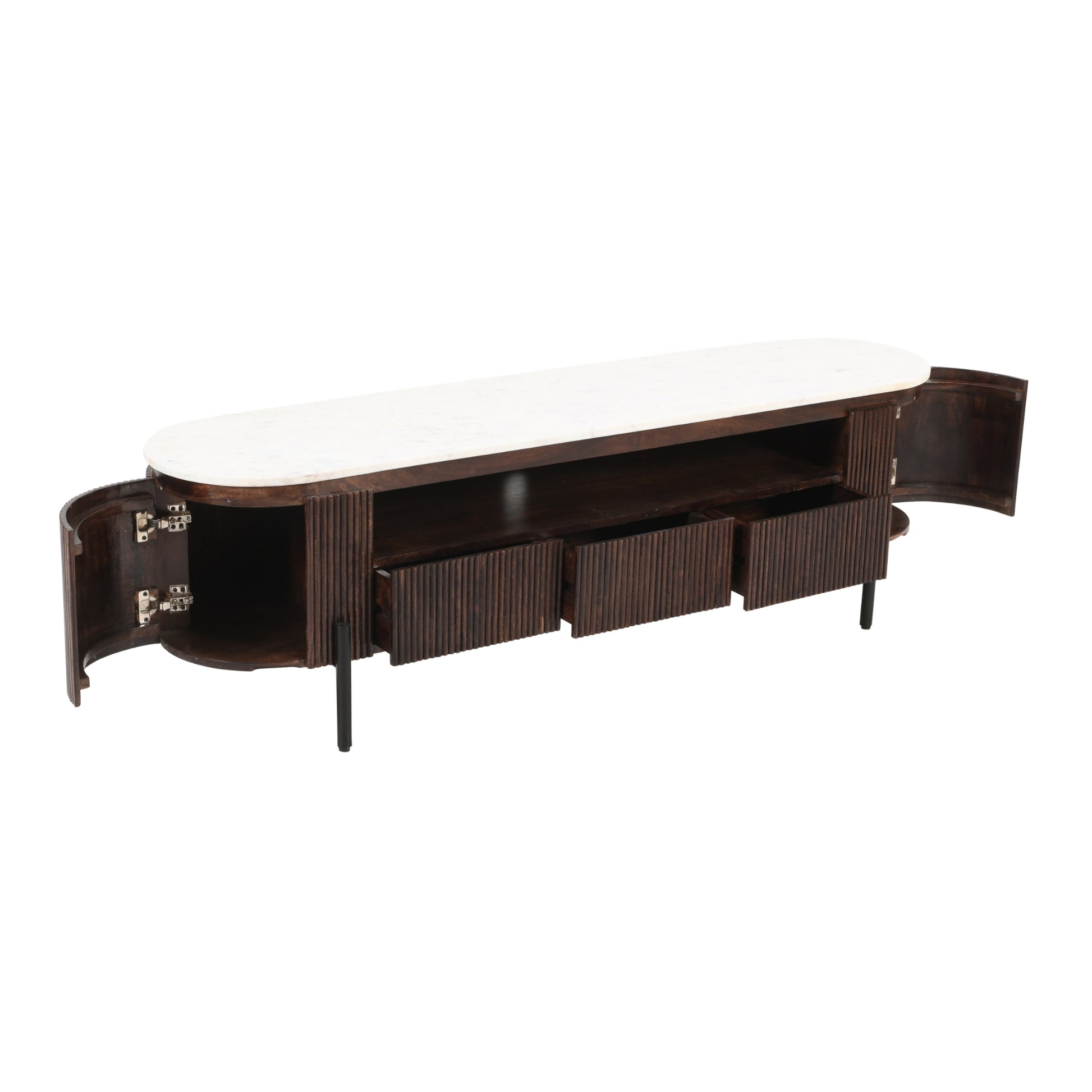 Opal Mango Wood Large TV Stand With Marble Top & Metal Legs