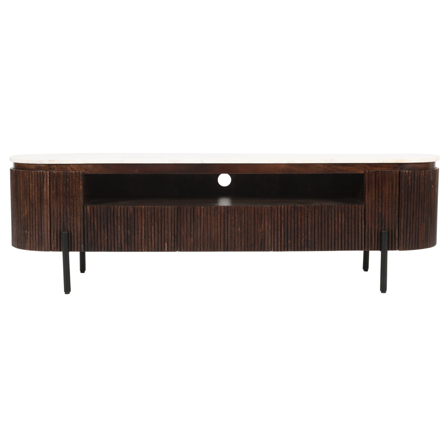 Opal Mango Wood Large TV Stand With Marble Top & Metal Legs